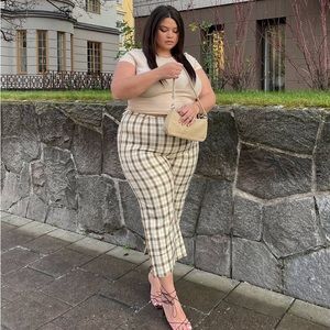 Princess Polly Euros Yellow Check Plaid High Waisted Flare Leg Pants